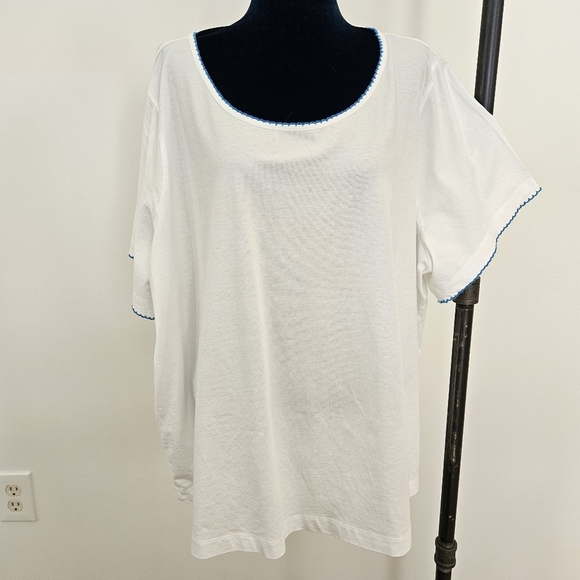 Draper James T Shirt 3X Magnolia White Tee Blue Crochet Detail Scoop Neck Cotton - Picture 13 of 13
